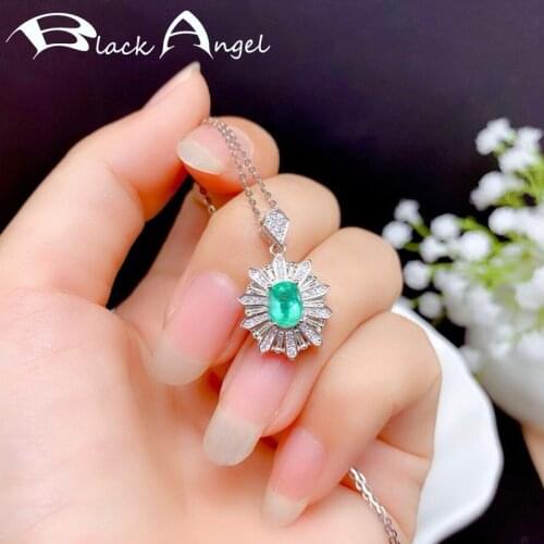 BLACK ANGEL High Quality 925 Silver Luxury Shiny Green Tourmaline Emerald Gemstone Necklace For Women Pendant Wedding Jewelry