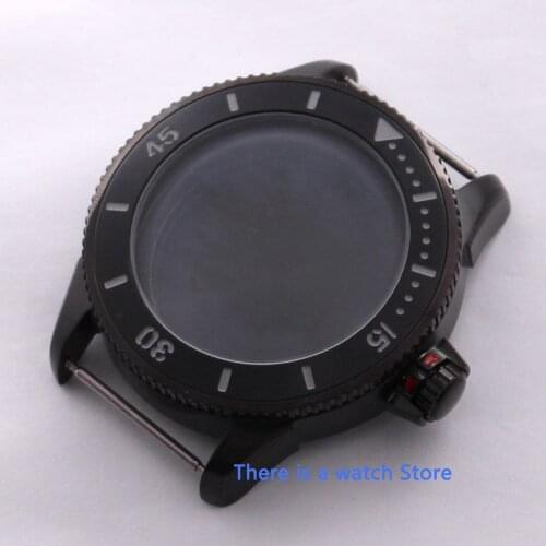 43mm Black Watch Case with Black Ceramic Bezel fit ETA 2836 DG2813 3804 MIOTA 8215 8205 821A Movement