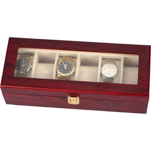 6 Grid Jewelry Watch Collection Display Storage Organizer Wooden Box Case