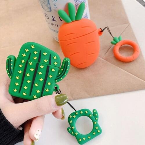 For AirPods 1 2 Case 3D Cute Carrot Cactus Soft TPU Silicone Finger Ring Lanyard Rope Cover Bluetooth Wireless Earphone Box Bags
