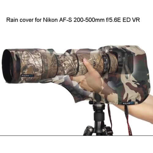 ROLANPRO Rain Cover Raincoat M Size for Nikon AF-S 200-500mm f/5.6E ED VR Telephoto lens Army Green Camouflage Waterprrof Guns