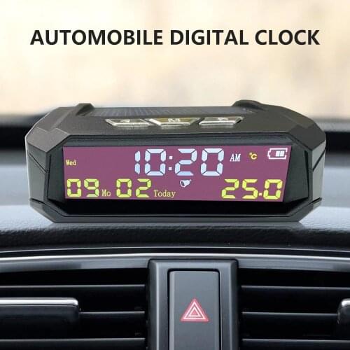Solar Car Digital Clock LCD Display Car Thermometer Multi-Functional Dashboard Clock Portable Electronic Time Monitor Calendar