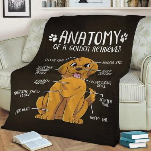 Anatomy Golden Retriever Flannel Throw Blanket 3D Printed Keep Warm Sofa Child Blanket Home Decor Textiles Dream Family Gift