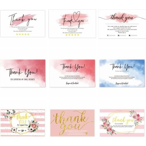 30pcs/pack Pink Thank You Card For Supporting Business Package Decoration Gorgeous Thanks Business Card Handmade With Love