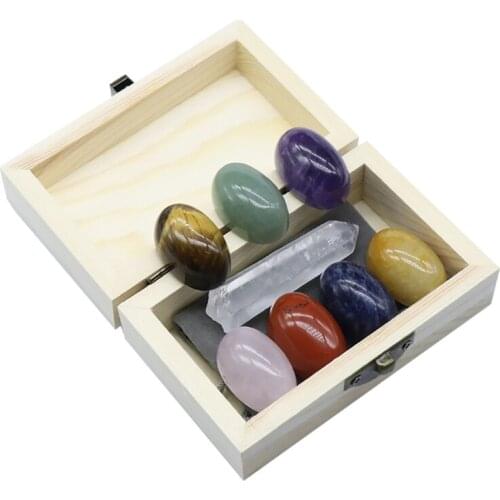 Colorful Oval Chakra Stones Ornament Set Tumbled Polished Chakras for Balancing Therapy Meditation Home Decoration Crafts