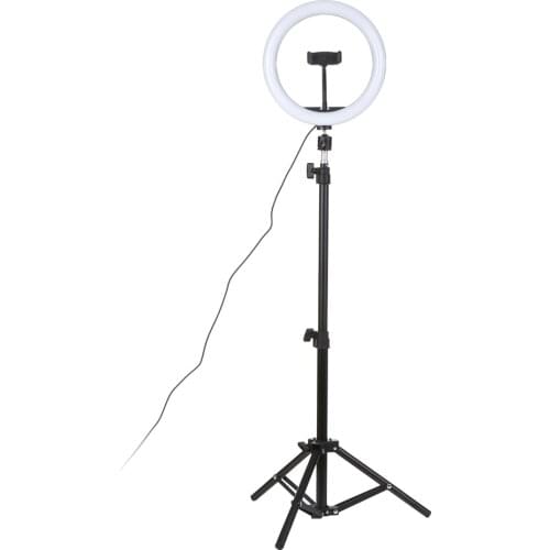 DC5V 7W LED Light Round Selfie Camera Lamp Telescopic Tripod USB Powered Operated 10 Levels Adjustable Brightness for Live Show