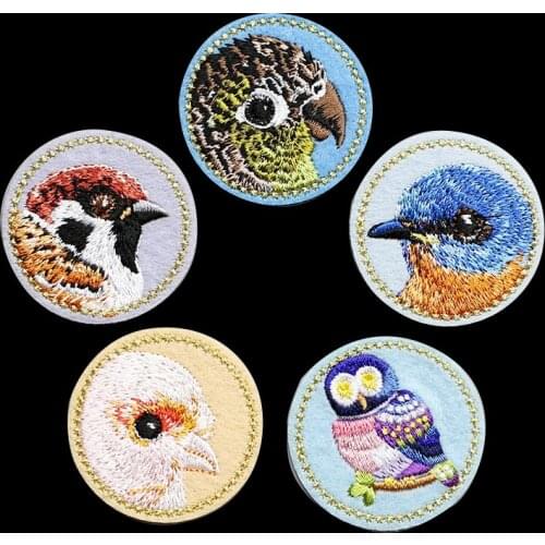 Round Eagle Owl Embroidery Patches for Stripes on the Backpack Parrot Birds Stickers on Fabric Iron on Clothes Appliques