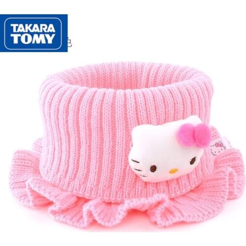 TAKARA TOMY Autumn and winter fashion cartoon Hello Kitty lace wool hat baby warm and comfortable windproof scarf