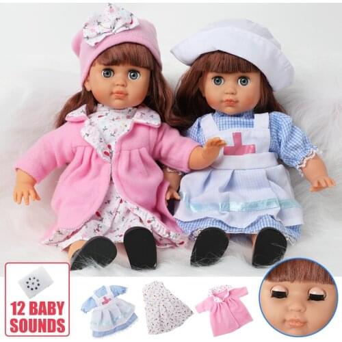 14 inch Bebe reborn doll sound kids toys 36cm Simulation soft Silicone lifelike fashion dress Baby Doll gifts for Toys girls