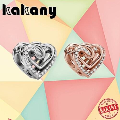 Kakany 2021 Valentines Day New High Quality 100% 925 Sterling Silver Heart Pendant Fits Original Diy Charm Bracelet Jewelry