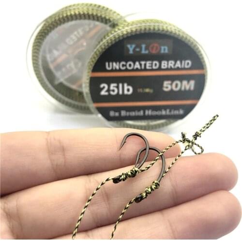 Carp Fishing Line Soft Hook Link 50m 8 stand Camouflage Carp Hooklink Uncoated Braid Line for Hair Rig 25 35LB Rigging Line