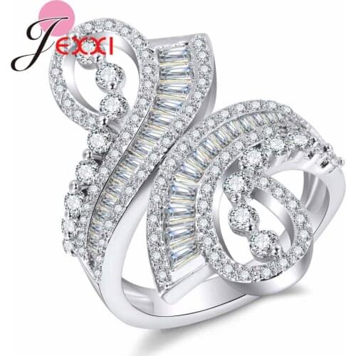 Best Quality Popular Women Wedding Party Luxurious 925 Sterling Silver Finger Rings Micro Paved Sparkling Crystals Anillos