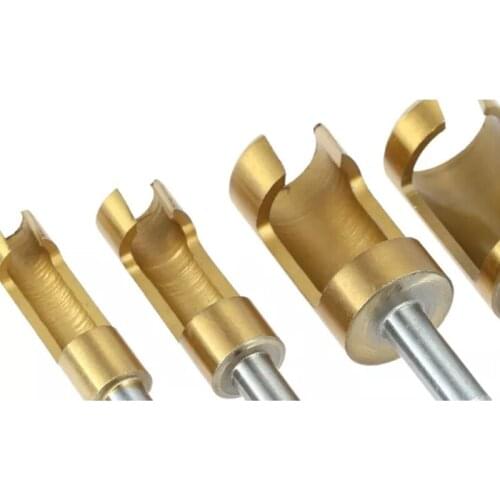 M89B 4 Pieces/set of Titanium Coated Shank Cork Drill Bit Plug Knotted Hole Milling Cutter Tenon Drilling Saw Shaft Drill