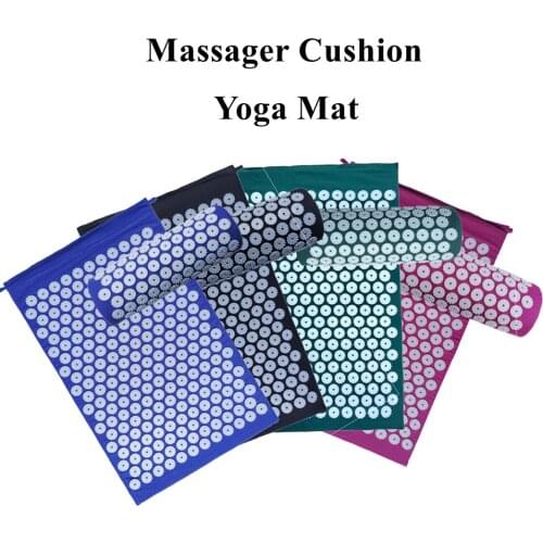 Massage Cushion Yoga Acupressure Mat and Pillow Set Neck Back Foot Massager Pain Stress Relief Acupuncture Massage Pad