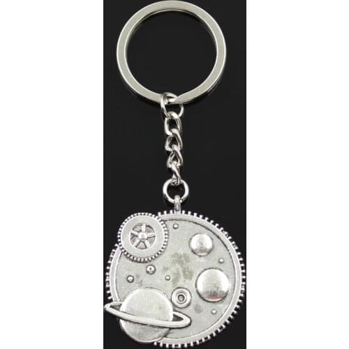 Fashion 30mm Key Ring Metal Key Chain Keychain Jewelry Antique Bronze Silver Color Plated Solar System Galaxy 41x37mm Pendant