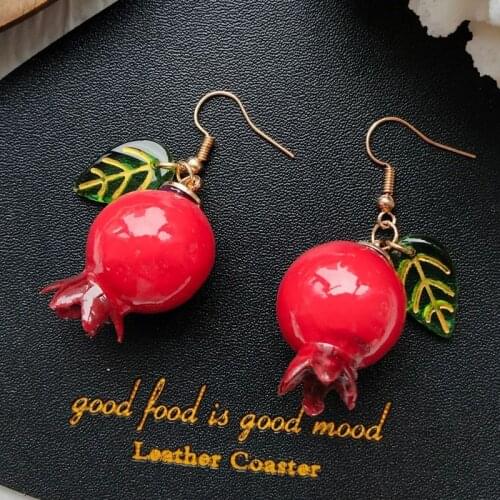 Fashion Lovely Shiny Fruit Coloured Glaze Simulation Pomegranate Drop Errings Red Fruit Mini Sweet Dangle Earrings for Women