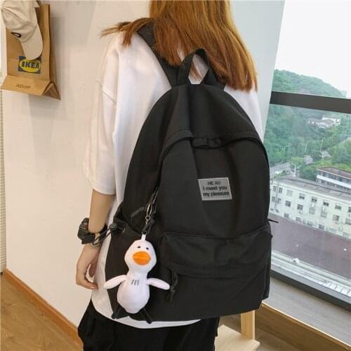 Fashion Women School Backpack Korean School Bags for Girls Solid Color Nylon Large Capacity Backbags Waterproof Travel Backpacks