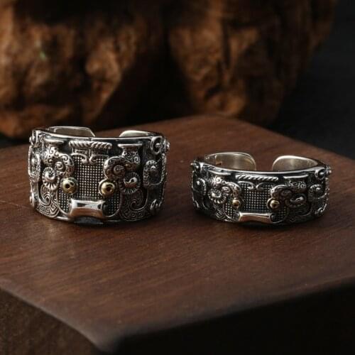 Wholesale S925 Sterling Silver Personality Jewelry Mens Ring Fashion Vintage Thai Silver Animal Beast Wide Open Ended Ring