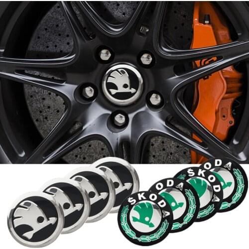 4Pcs Car Wheel Center Hub Caps Emblem Stickers For Skoda Fabia Kamiq Karoq Kodiaq Octavia Rapid Scala Superb
