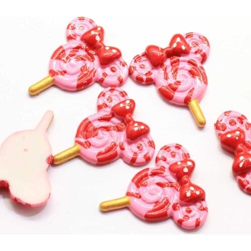 New Kawaii 30*34MM Resin Flatback Lollipop Charms Resin Candy Flat Back Cabochons Hair Bow Center Craft Supp
