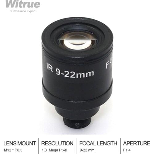 Witrue HD CCTV Lens 9-22mm Varifocal 1.3 Mega pixel M12 Lens Mount F1.4 1/3" Image Format sor Security Cameras