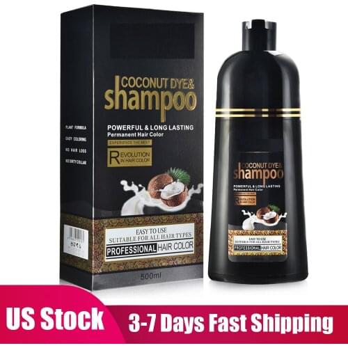 5 Minutes Organic Natural Coconut Fast Hair Dye Noni Plant Essence Black Hair Color Dye Shampoo For Cover Gray White Hair 500ML