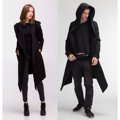 Fashion Men Women Casual Open Stitch Hooded Long Cloak Cape Coat Unisex Solid Pocket Loose Clock Coat