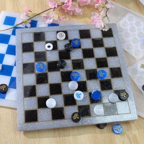 Checkers Board Crystal Epoxy Mold For Handmade DIY Silicone Resin Mold Jewelry Accessories Party Game Crafts Making Tools