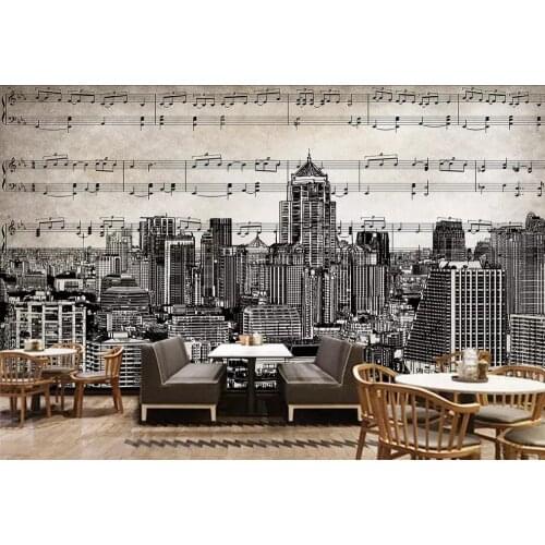Drop Shipping Custom Wallpaper Mural Retro Vintage Hand Drawn Clef City Wall Background Painting TV Background Wallpaper