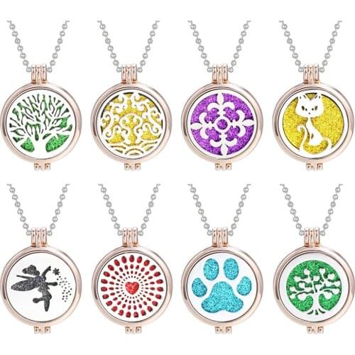 Rose Gold Color Tree of Life Stainless Steel Aromatherapy Necklace Open Locket Essential Oils Aroma Diffuser Pendant Necklace