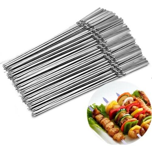 50pcs Outdoor Grill Skewer Kebabs Kitchen BBQ Sticks Accessories Stainless Steel Barbecue Needles Sticks With Storage Box