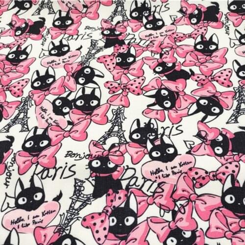 ZENGIA 50*140cm Cat Fabric Ei-ffel Towel Cotton Thin Canvas Fabric For Patchwork Sewing Diy Tablecloth/Bag/Cushion/ Sofa Wallet
