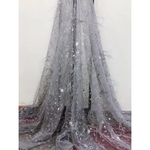 Stock 5yards JH010# 2color sequins embroidery and feathers lace fabric for bridal wedding dress/sawing Free shipping