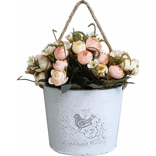 Vintage Metal Flower Vase Rustic French Wall Mounted Flower Pot Iron Hanging Bassket Planters Decor for Home Garden