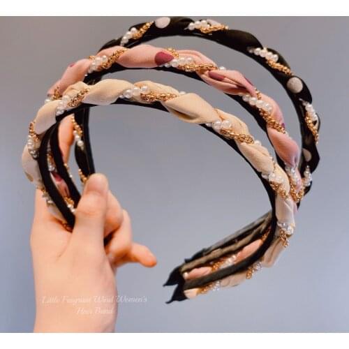 Pearl Gold Metal Chain Braid Hairbands for Women Crystal Rhinestone Jewelry Headband Girls Headpiece Hair Accessories Jewelry