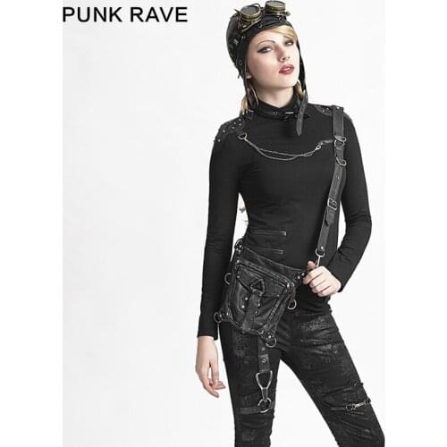 PUNKRAVE Womens Punk Waist Bag Fashion Girl Korean Version Shoulder Pu Leather Cool Messenger Bag