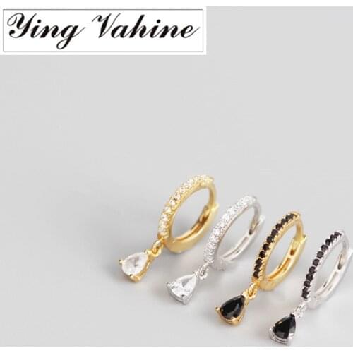 Ying Vahine 100% 925 Sterling Silver Black & White Drop-shaped Zircon Pendant Drop Earrings for Women