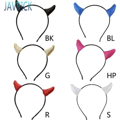 Women Girl Halloween Headband Glitter Sequins Devil Horn Cosplay Party Hair Hoop F3MD