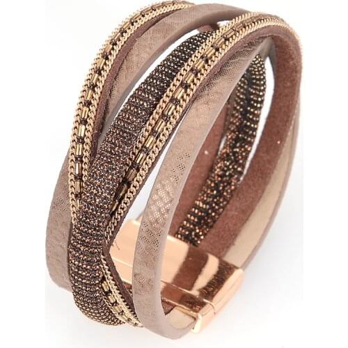 Miasol Designer Braided Interlock PU Leather Multiple Straps Magnetic Clasp Girls Bracelets For Women Bracelets Jewelry Gifts