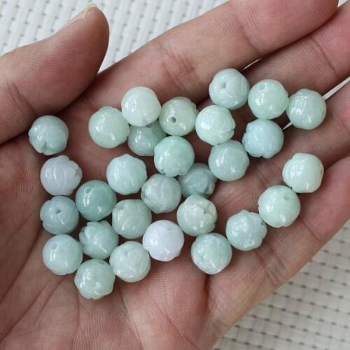 10PC Natural Emerald Jade 10mm Rose Beads Jadeite Jewelry Fashion Charm Accessories DIY Hand-Carved Lucky Amulet Gifts Women