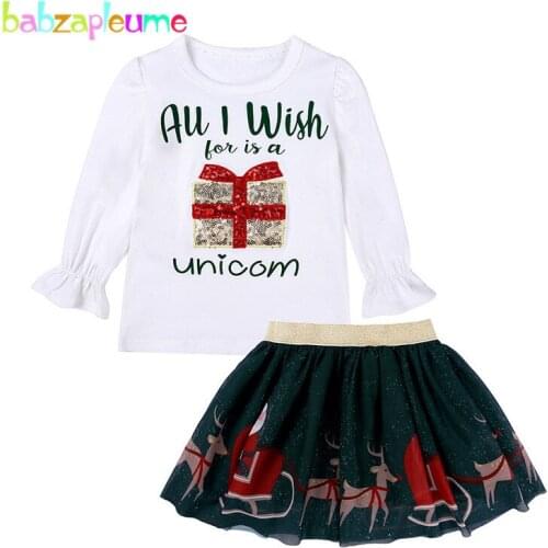 2Piece Baby Girls Fall Clothes Cute Long Sleeve Cotton Christmas Outfits For Kids T-shirt+Lace Tutu Skirt Children Clothing 1965
