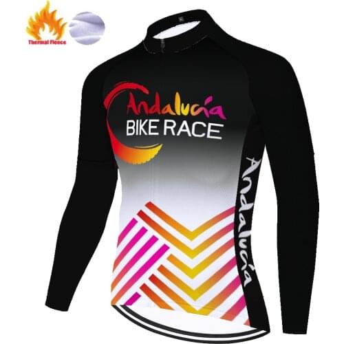 2021 team maillot ciclismo hombre ANDALUCIA Winter Thermal Fleece bike jersey uniformes de ciclismo para hombre