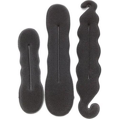 3pcs Sponge Black Hair Styling Donut Bun Curler Maker Ring Magic Foam Donut Twist Tool Hair Clip 17.5cm and 22.5cm Braiding Tool