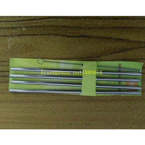 500sets/lot Free Shipping 4pcs 6x215mm Straight Stainless steel Drinking Straw straws + 1pcs brush sets with Retail package