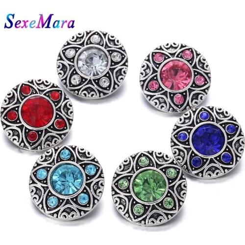 6pcs/lot New Snap Button Jewelry Crystal Flower 18MM Metal Snap Buttons for Snap Bracelet for Women Girls DIY Charms