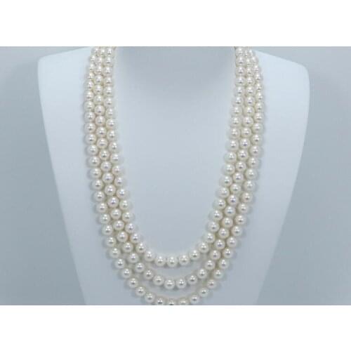 80cm 125cm 30'' 50'' 8x9mm bright white round pearl necklace natural freshwater pearl Woman Jewelry 35cm 43cm 17'' 14