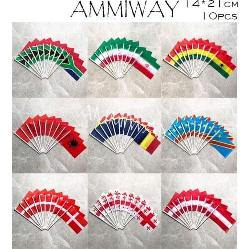 AMMIWAY 14x21cm 10pcs South Africa Iran Ghana Albania Romania Democratic Republic of the Congo Denmark Georgia Austria Hand Flag