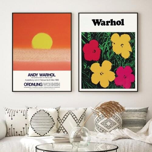 Andy Warhol Flowers Abstract Art Prints Sunset Vintage Exhibition Posters Burnt Orange Wall Art Pictures Canvas Painting Decor