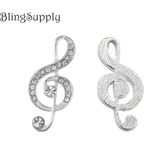 Free shipping 35X16mm 10PCS flatback music note rhinestone button(BTN-5610)