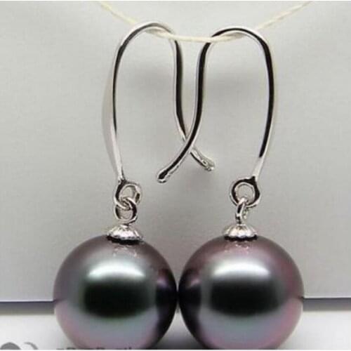 Free Shipping charming 10-11mm south sea black red pearl earring 925s